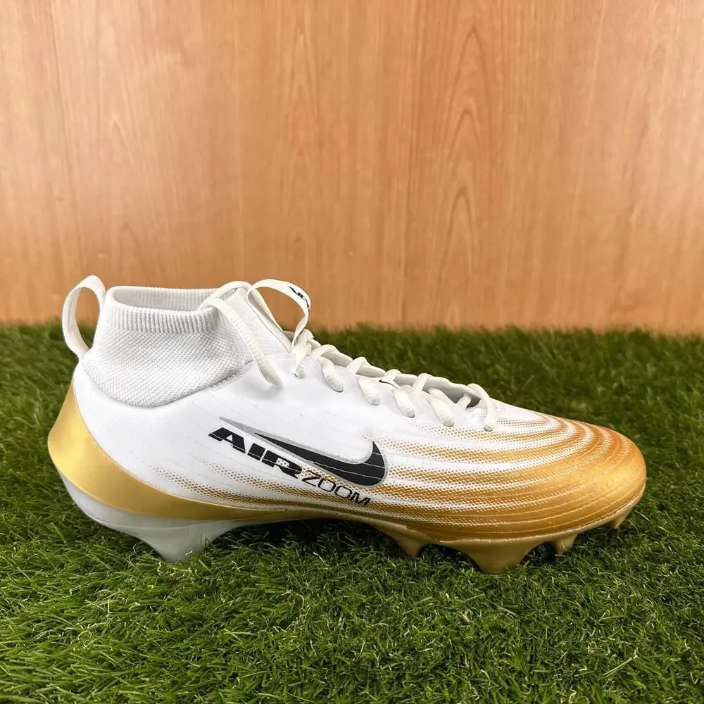 Nike Zoom Air Vapor Pro 1 White Metallic Gold Football Cleats FB3298-103 Sz 9.5